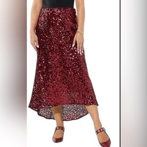 C wonder by Christian Siriano Burgundy High-Low Sequin Skirt size s